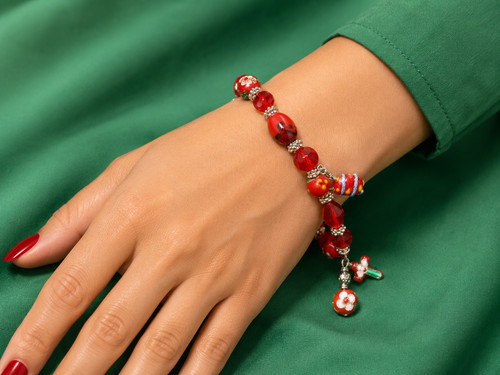 Bettelarmband rote glas und - :, glas-